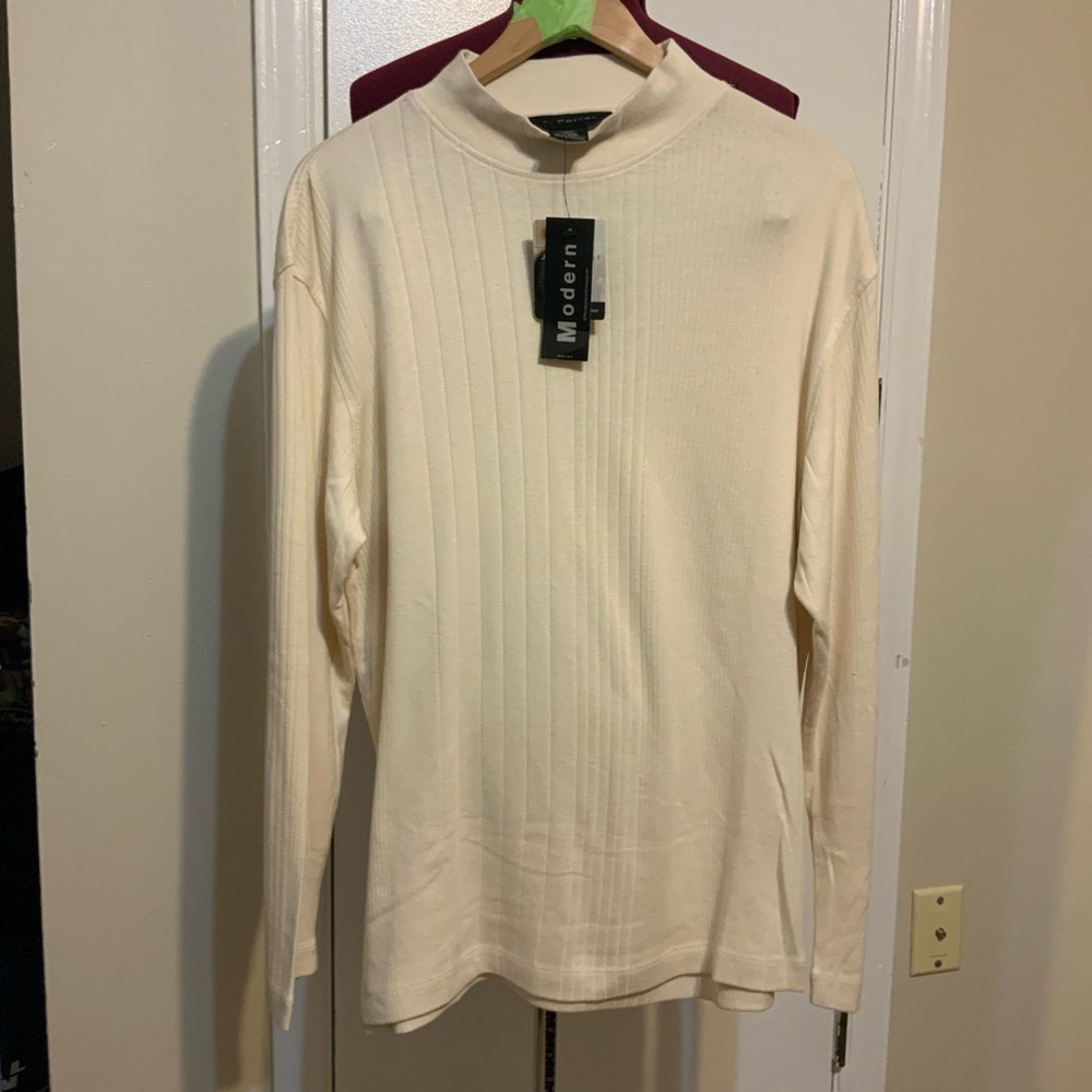 NWT J. Ferrar Modern Knit Polo Crew Of Coat Front Almond Shirt Men’s
